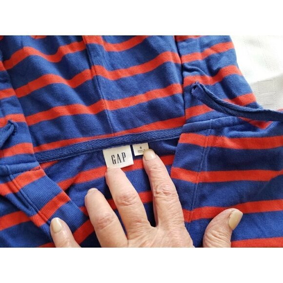 GAP Red Blue Long Sleeve V-Neck Cotton Hoodie Womens Sz (S) - Picture 6 of 14